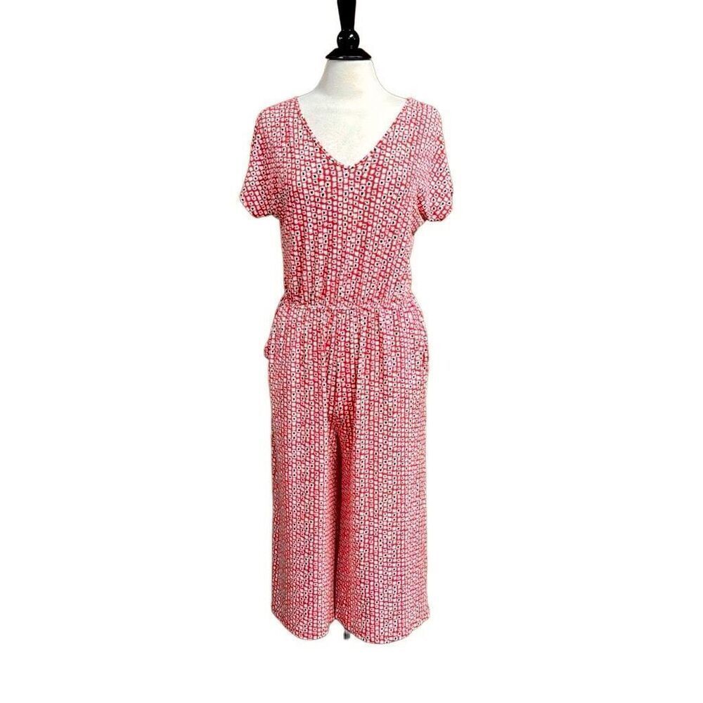 Clara Sun Woo Red Print Short Sleeve Jumpsuit Size Small